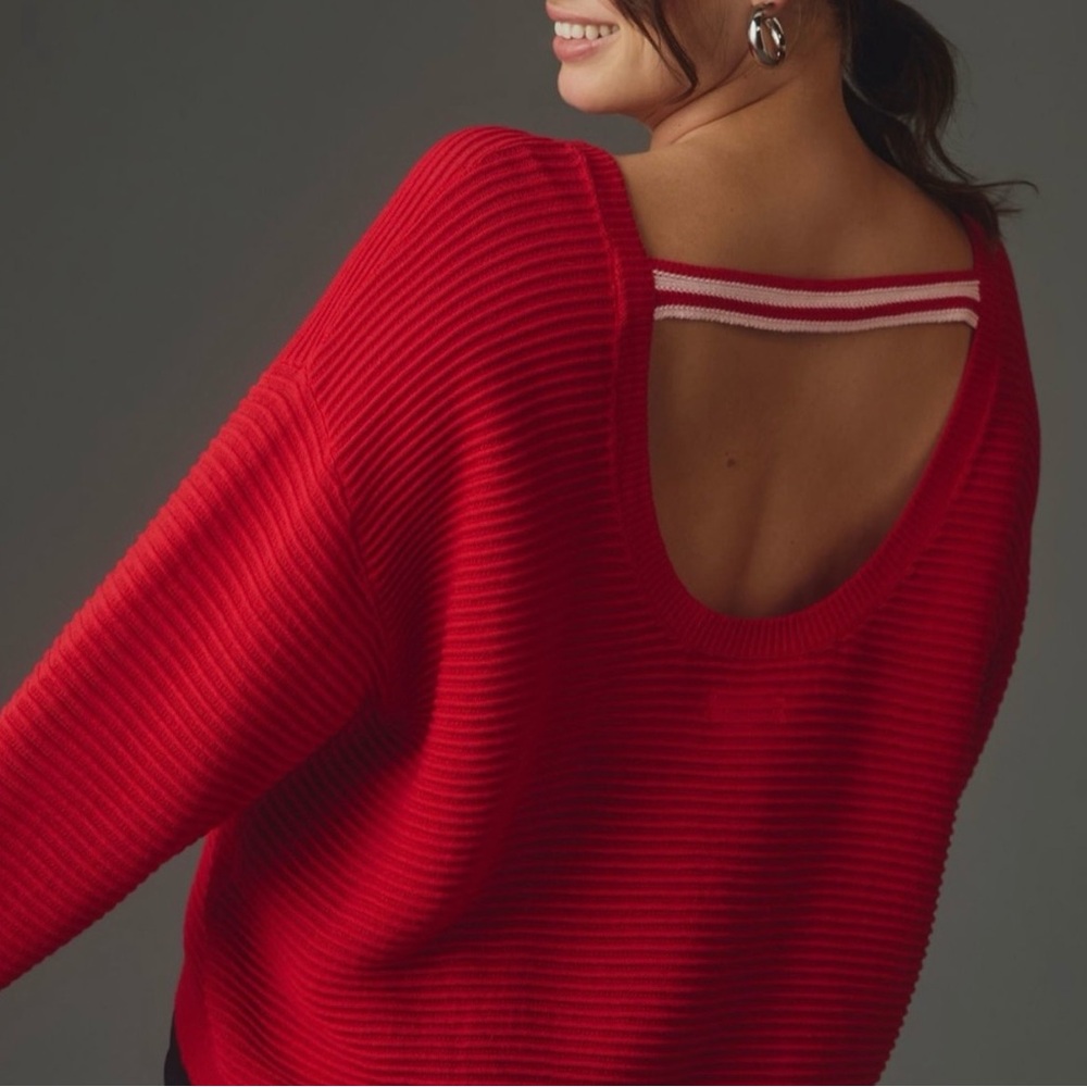 Daily Practice from Anthropologie Red Racing Strips Long Sleeve Knit Sweater - Picture 2 of 6